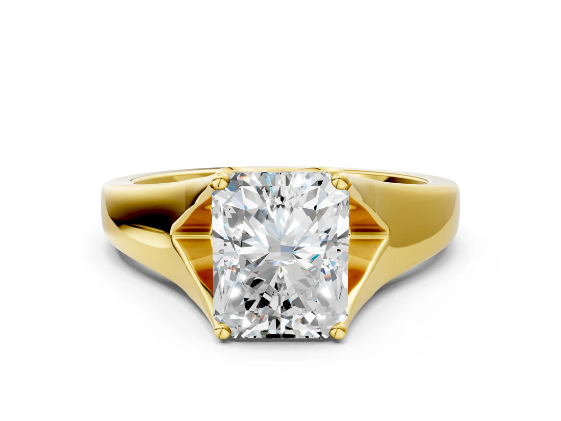Yellow gold Radiant Solitaire Diamond Ring with Cathedral Band and Four-Prong Setting_66