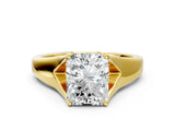 Yellow gold Radiant Solitaire Diamond Ring with Cathedral Band and Four-Prong Setting_66