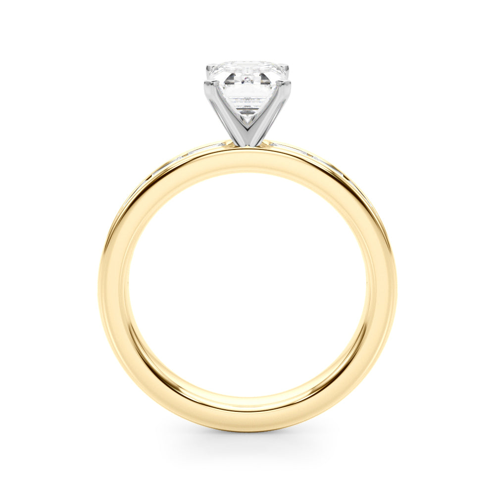 Yellow gold Radiant Solitaire Diamond Ring with Channel-Set Baguette Band and Four-Prong Setting 1