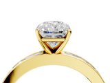 Yellow gold Radiant Solitaire Diamond Ring with Channel-Set Baguette Band and Four-Prong Setting_110