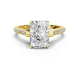 Yellow gold Radiant Solitaire Diamond Ring with Channel Set Band and Bezel Prong Setting_56