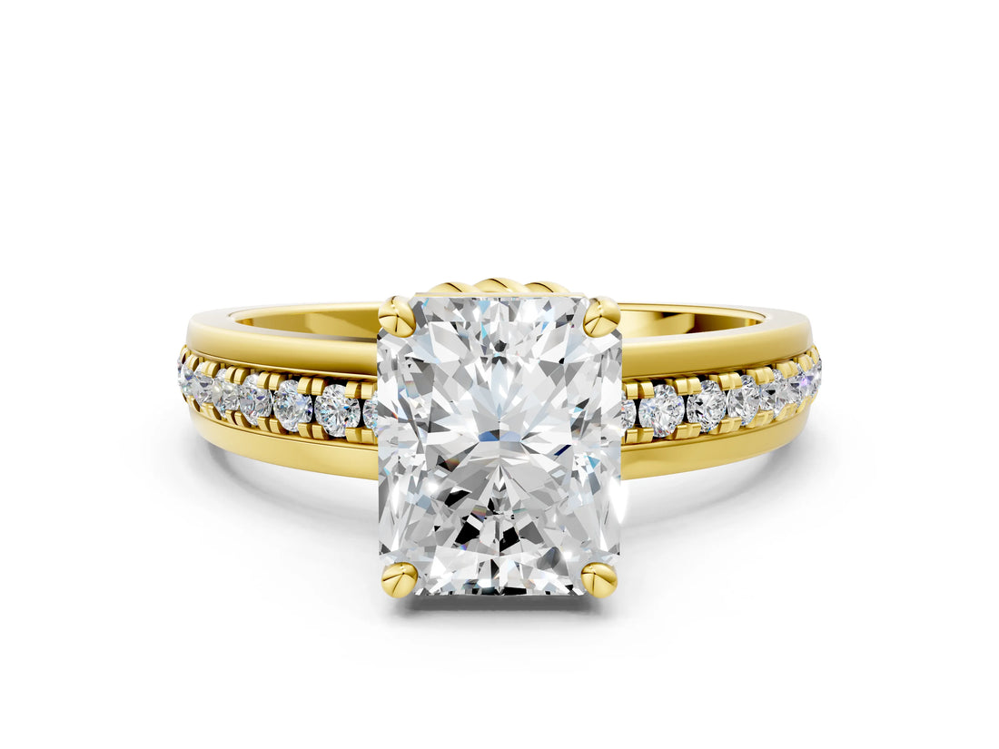 Yellow gold Radiant Solitaire Diamond Ring with Channel Set Band and Six-Prong Setting_48