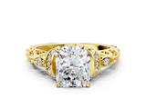 Yellow gold Radiant Solitaire Diamond Ring with Filigree Band and Four-Prong Setting_50