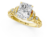 Yellow gold Radiant Solitaire Diamond Ring with Filigree Band and Four-Prong Setting_51