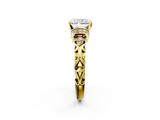 Yellow gold Radiant Solitaire Diamond Ring with Filigree Band and Four-Prong Setting_52
