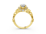 Yellow gold Radiant Solitaire Diamond Ring with Filigree Band and Four-Prong Setting_53