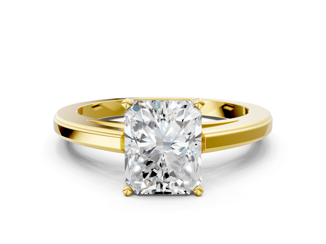 Yellow gold Radiant Solitaire Diamond Ring with Four-Prong Setting and Classic Band_17