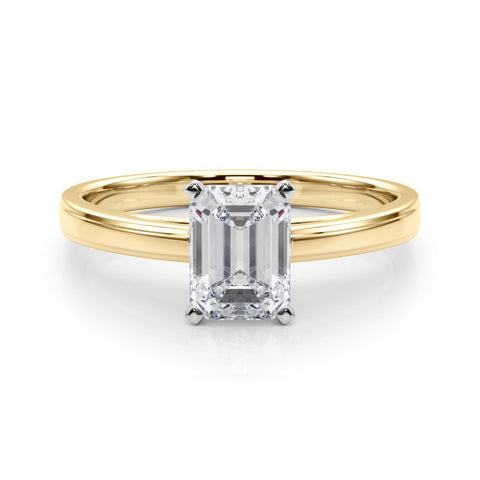 Yellow gold Radiant Solitaire Diamond Ring with Four-Prong Setting and Classic Band