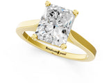 Yellow gold Radiant Solitaire Diamond Ring with Four-Prong Setting and Tapered Band 2
