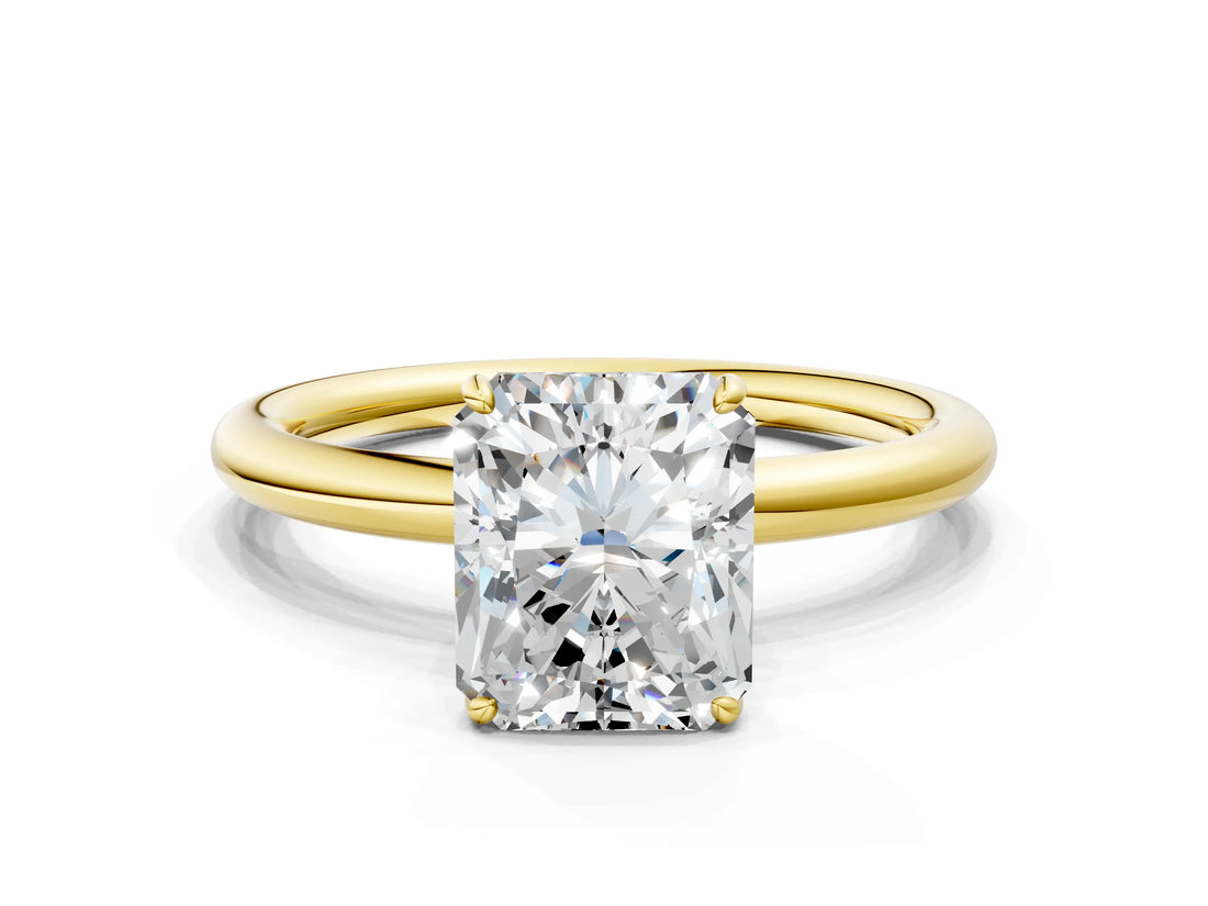 Yellow gold Radiant Solitaire Diamond Ring with Four-Prong Setting on a Plain Band_19