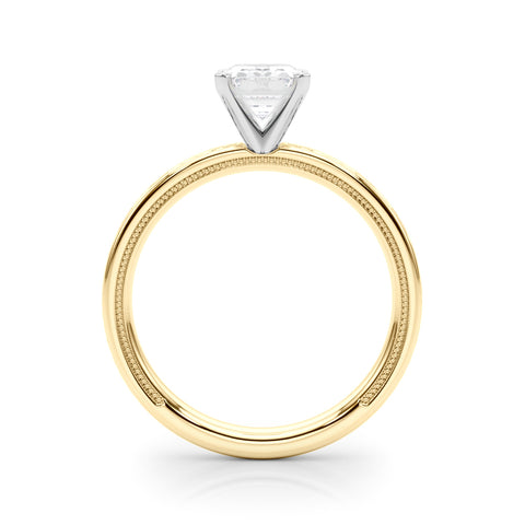 Yellow gold Radiant Solitaire Diamond Ring with Milgrain and Black Enamel X Pattern Band 1