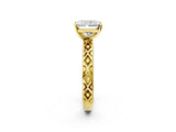 Yellow gold Radiant Solitaire Diamond Ring with Milgrain and Black Enamel X Pattern Band_195