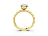 Yellow gold Radiant Solitaire Diamond Ring with Milgrain and Black Enamel X Pattern Band_196