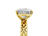 Yellow gold Radiant Solitaire Diamond Ring with Milgrain and Black Enamel X Pattern Band_198