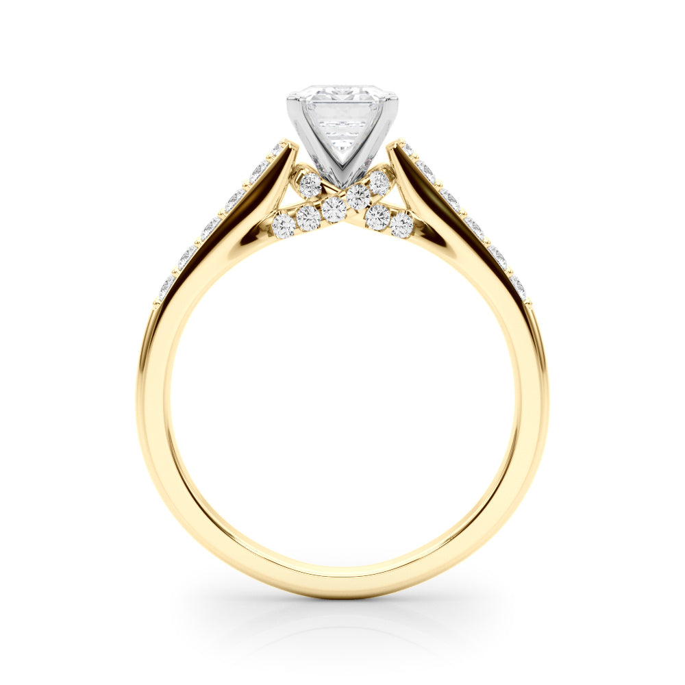 Yellow gold Radiant Solitaire Diamond Ring with Pavé Band and Four-Prong Setting 1