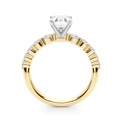 Yellow gold Radiant Solitaire Diamond Ring with Pave Band and Four-Prong Setting 1