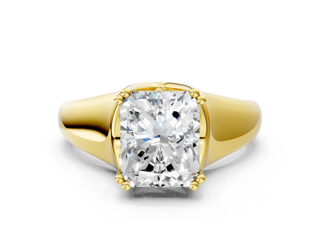 Yellow gold Radiant Solitaire Diamond Ring with Six-Prong Cathedral Setting_32
