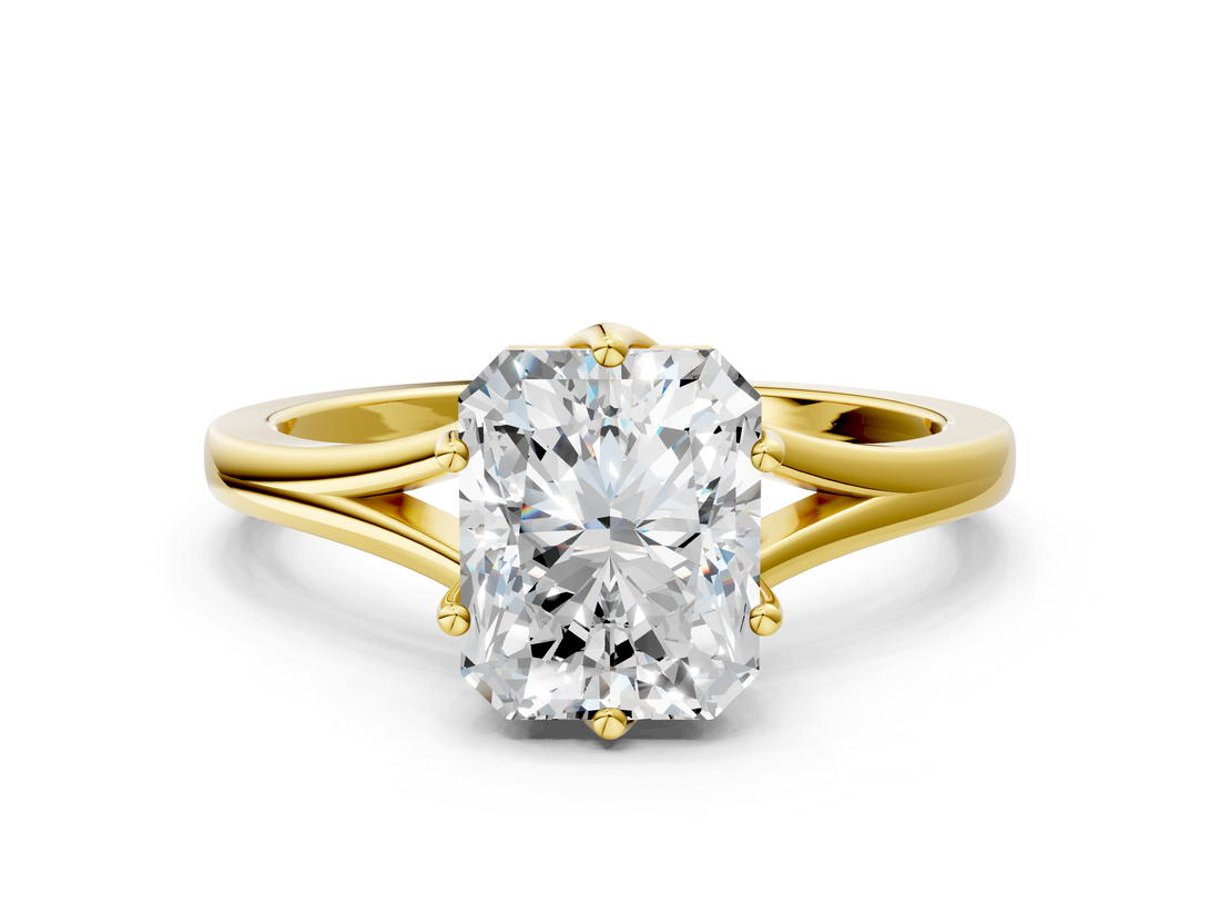 Yellow gold Radiant Solitaire Diamond Ring with Six-Prong Setting and Tapered Band_25