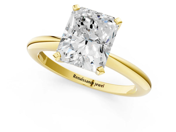 Yellow gold Radiant Cut Diamond Solitaire Ring with Six-Prong Setting and Classic Band