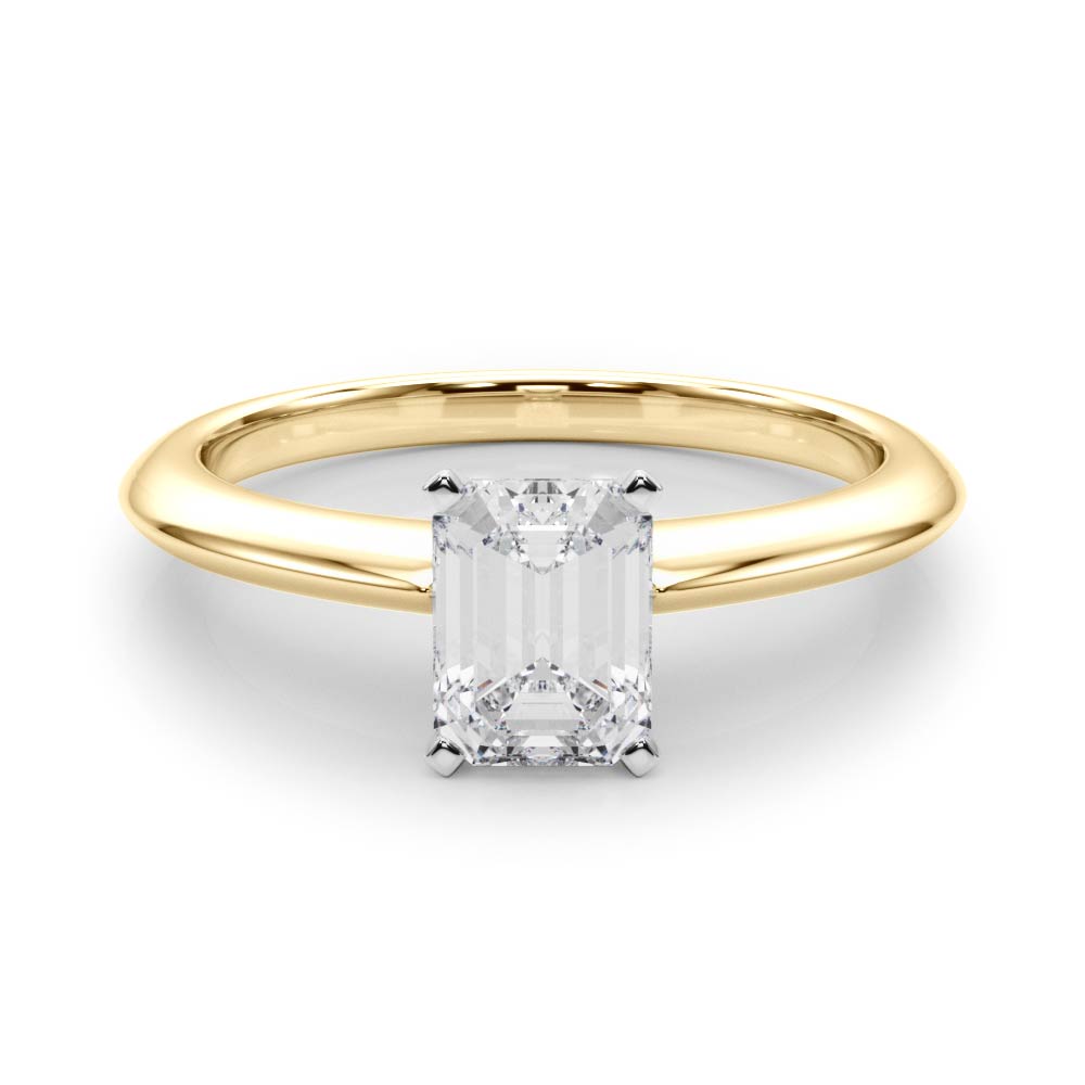 Yellow gold Radiant Solitaire Diamond Ring with Six-Prong Setting on a Classic Band