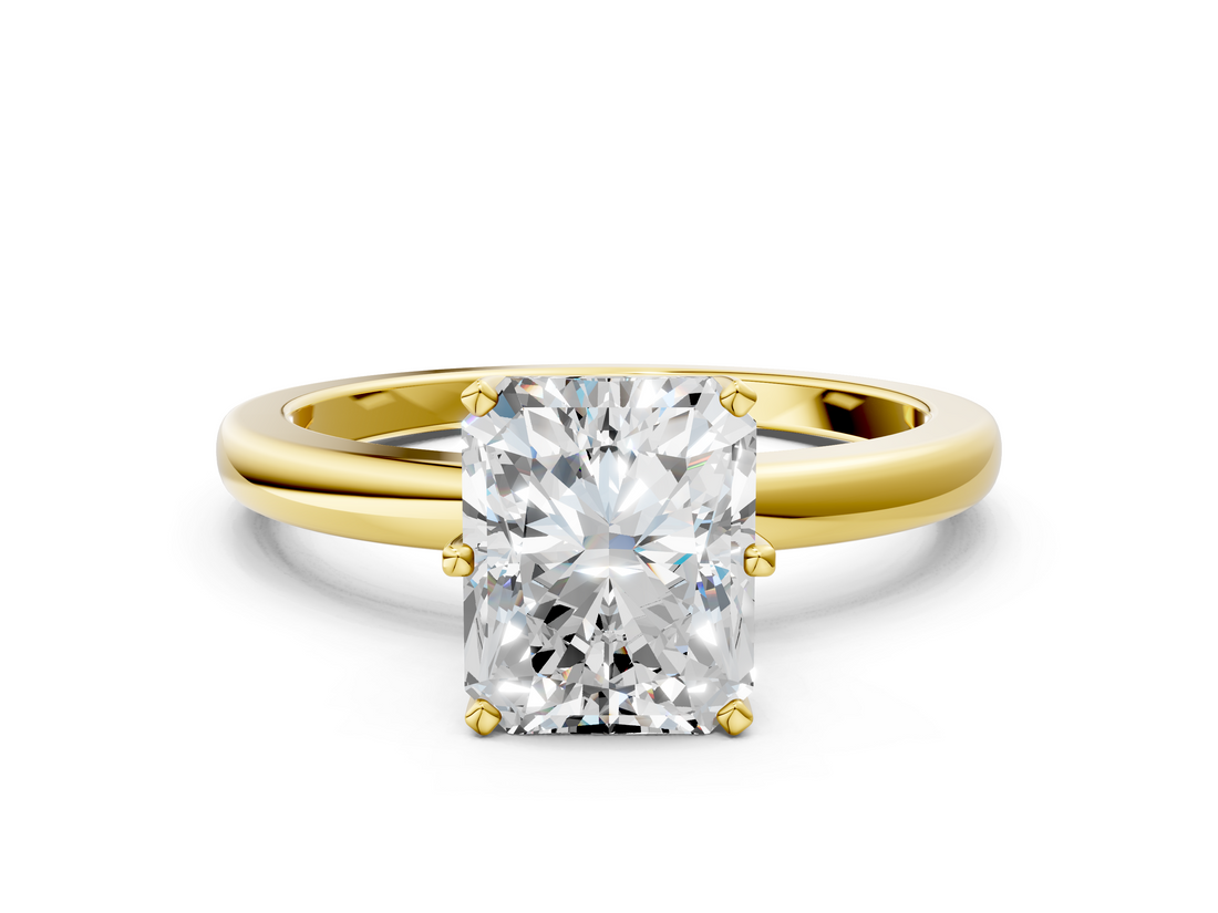 Yellow gold Radiant Solitaire Diamond Ring with Six-Prong Setting on a Classic Band_3