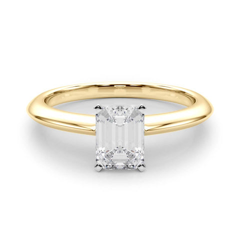 Yellow gold Radiant Solitaire Diamond Ring with Six-Prong Setting on a Classic Band