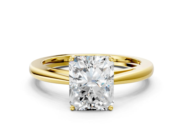 Yellow gold Radiant Solitaire Diamond Ring with Split Shank and Four-Prong Setting