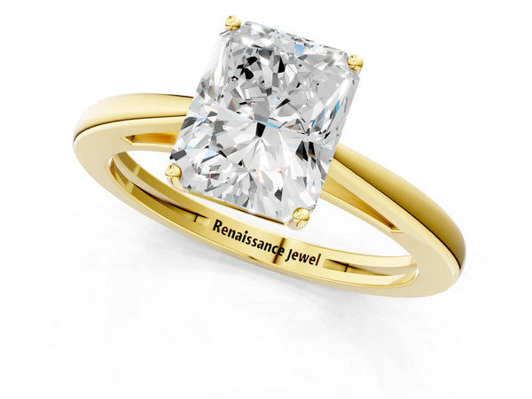 Yellow gold Radiant Solitaire Diamond Ring with Split Shank and Four-Prong Setting