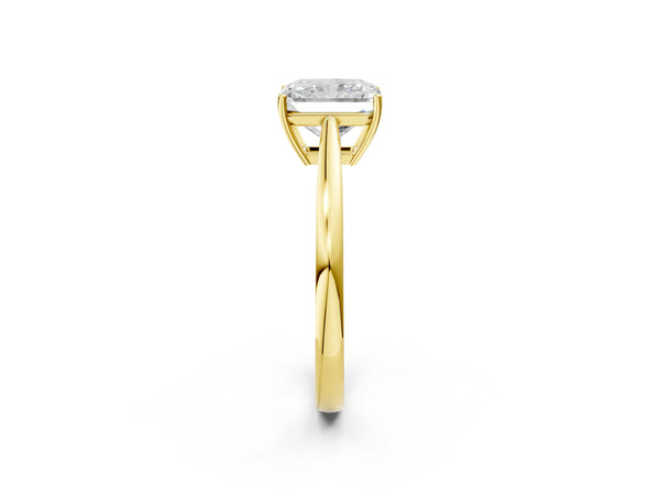 Yellow gold Radiant Solitaire Diamond Ring with Split Shank and Four-Prong Setting