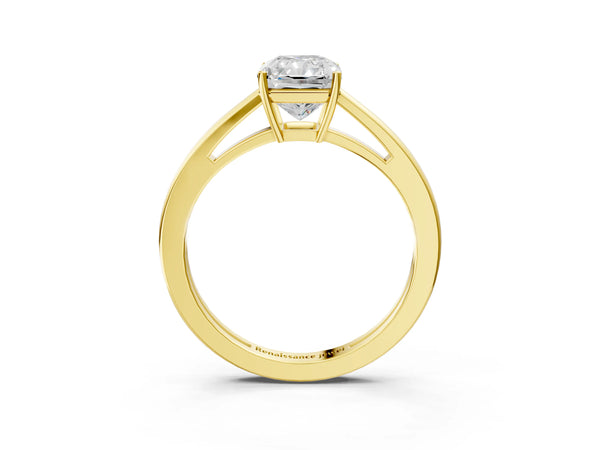 Yellow gold Radiant Solitaire Diamond Ring with Split Shank and Four-Prong Setting