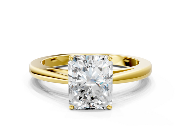 Yellow gold Radiant Solitaire Diamond Ring with Split Shank and Four-Prong Setting