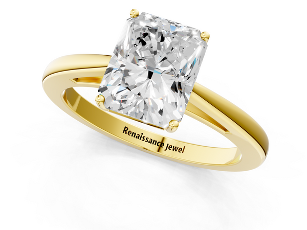 Yellow gold Radiant Solitaire Diamond Ring with Split Shank and Four-Prong Setting