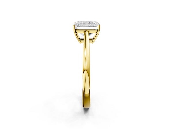 Yellow gold Radiant Solitaire Diamond Ring with Split Shank and Four-Prong Setting