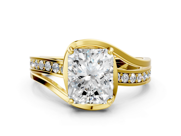 Yellow Gold Radiant Cut Bypass Split Shank Engagement Ring Setting with Channel Set Accents