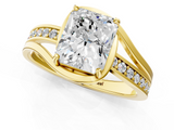 Yellow gold Radiant Solitaire Diamond Ring with Split Shank and Prong Setting_66