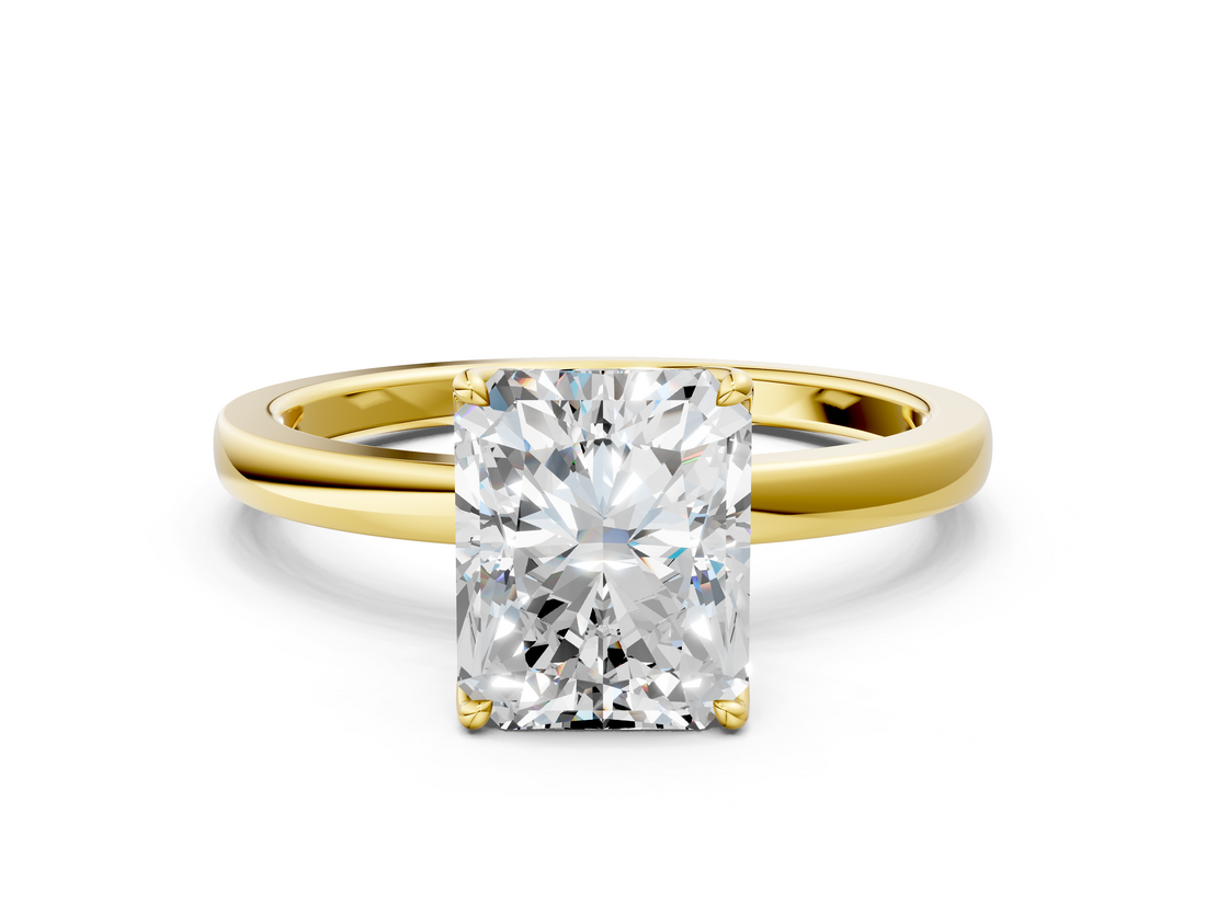 Yellow gold Radiant Solitaire Diamond Ring with Thin Band and Four-Prong Setting_3