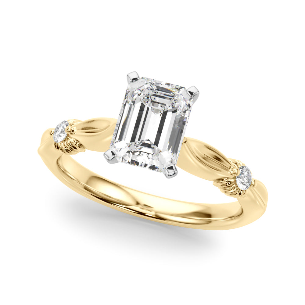 Yellow gold Radiant Solitaire Diamond Twisted Band with Four-Prong Setting 2