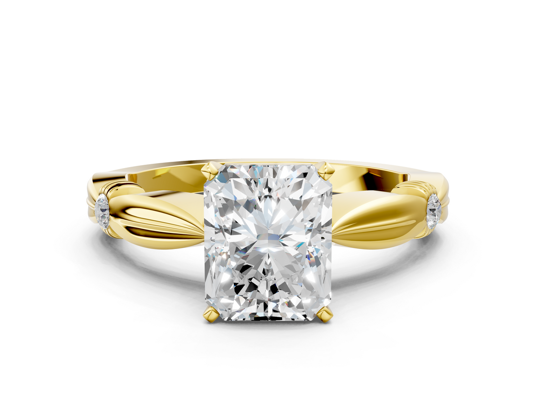 Yellow gold Radiant Solitaire Diamond Twisted Band with Four-Prong Setting_60