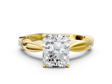 Yellow gold Radiant Solitaire Diamond Twisted Band with Four-Prong Setting_60