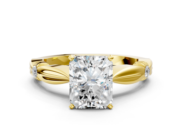 Yellow gold Radiant Solitaire Diamond Twisted Band with Four-Prong Setting