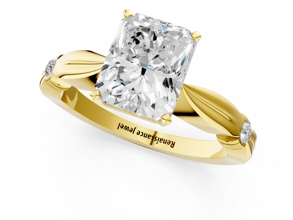 Yellow gold Radiant Solitaire Diamond Twisted Band with Four-Prong Setting