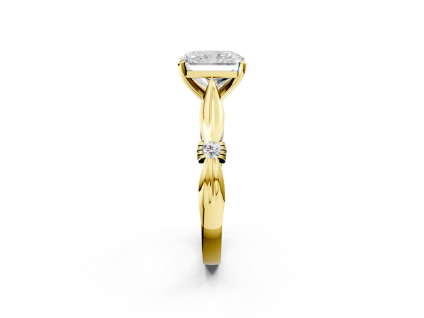 Yellow gold Radiant Solitaire Diamond Twisted Band with Four-Prong Setting