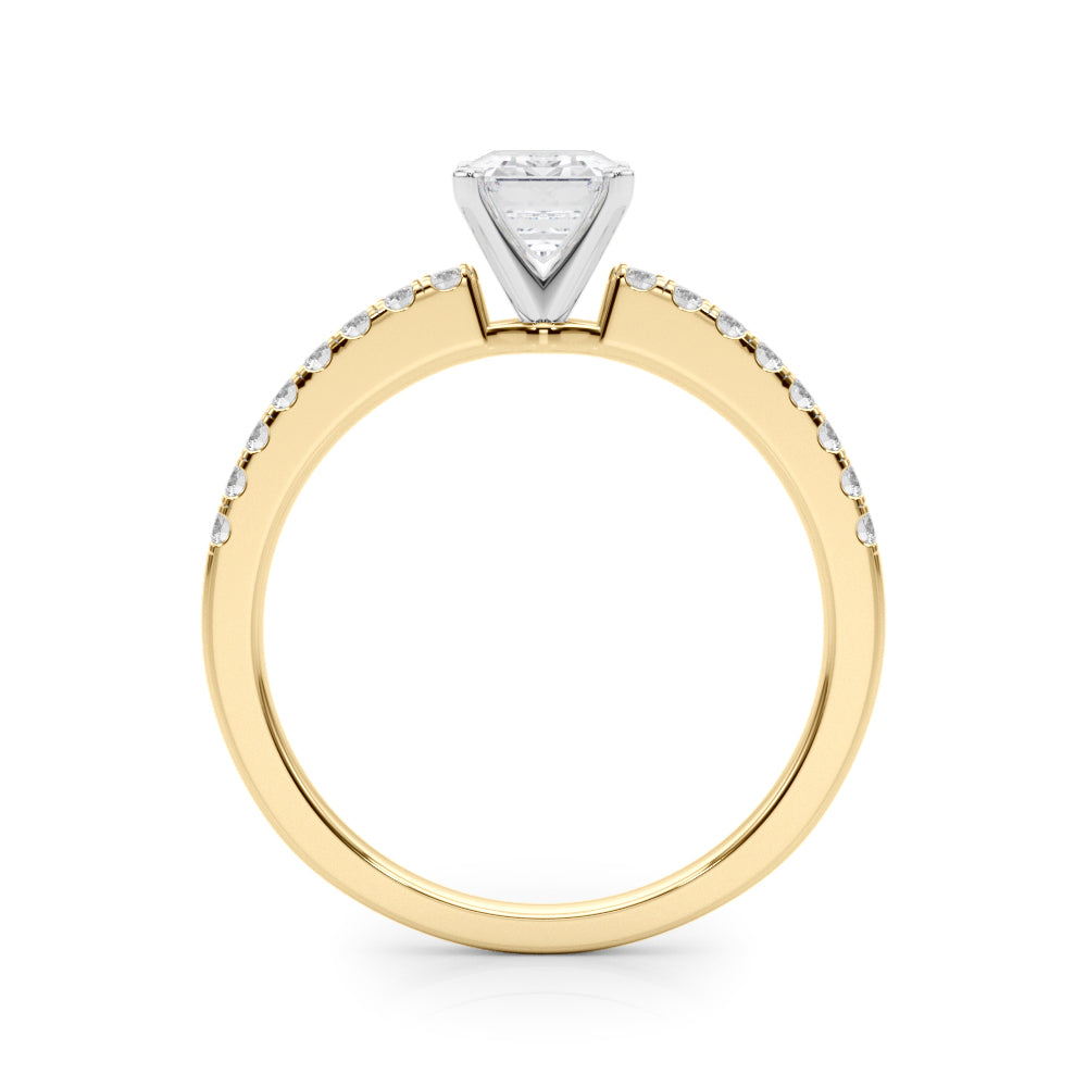 Yellow gold Radiant Solitaire Diamond with Pavé Band and Four-Prong Setting 1