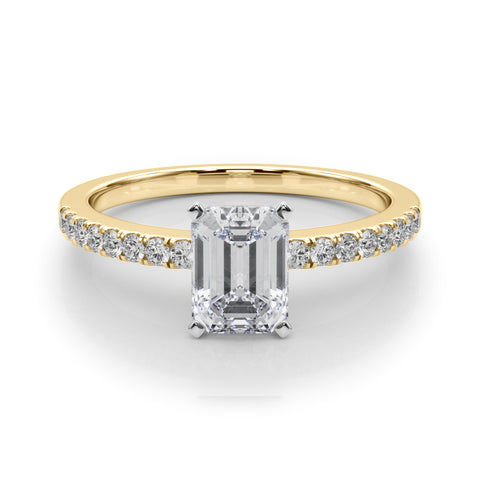 Yellow gold Radiant Solitaire Diamond with Pavé Band and Four-Prong Setting