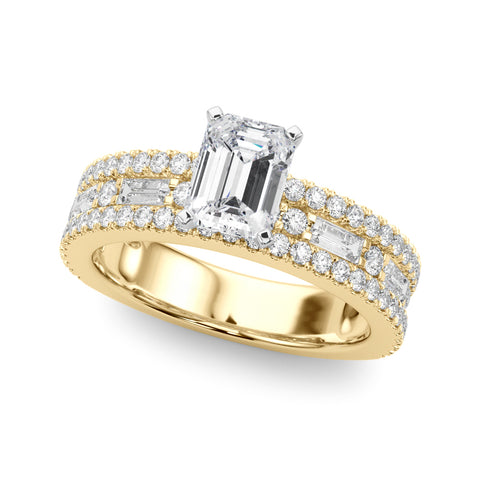Yellow gold Radiant Solitaire Diamond with Pave and Channel Set Band 2