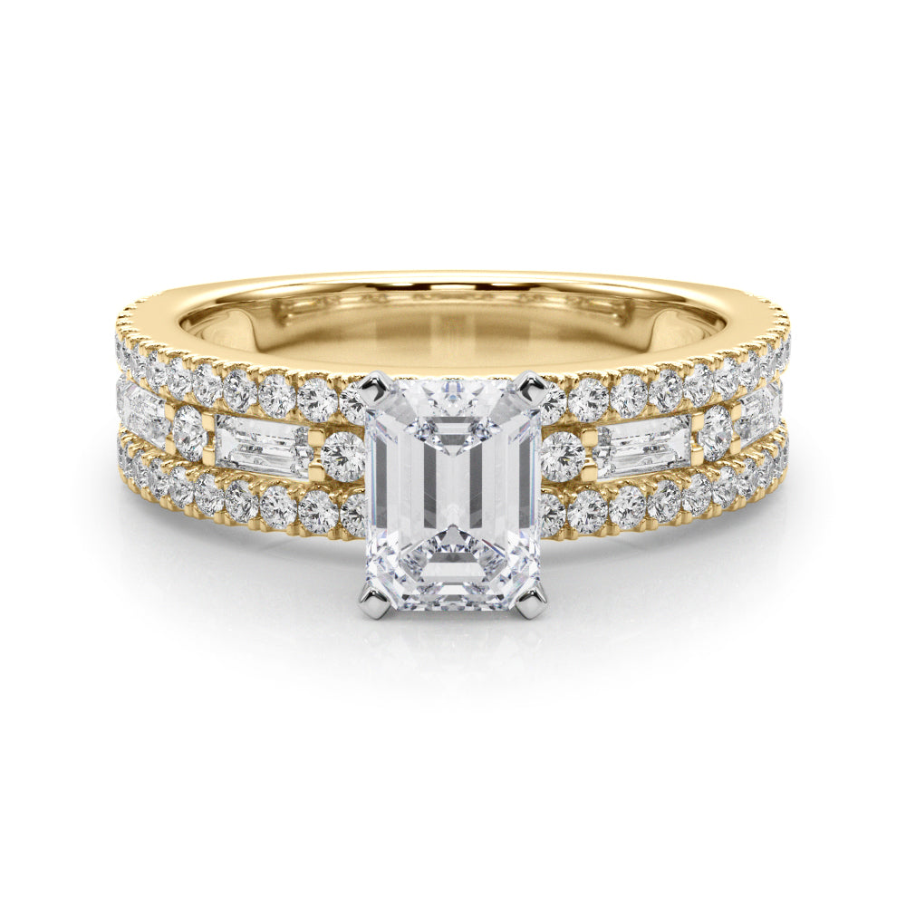 Yellow gold Radiant Solitaire Diamond with Pave and Channel Set Band