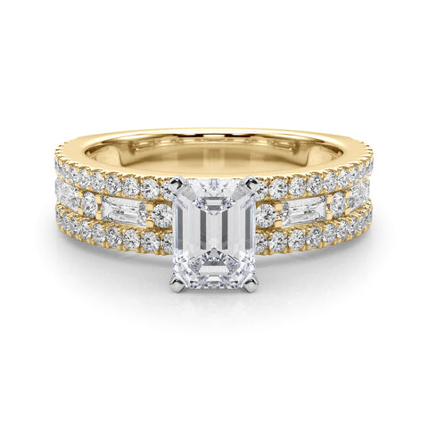 Yellow gold Radiant Solitaire Diamond with Pave and Channel Set Band