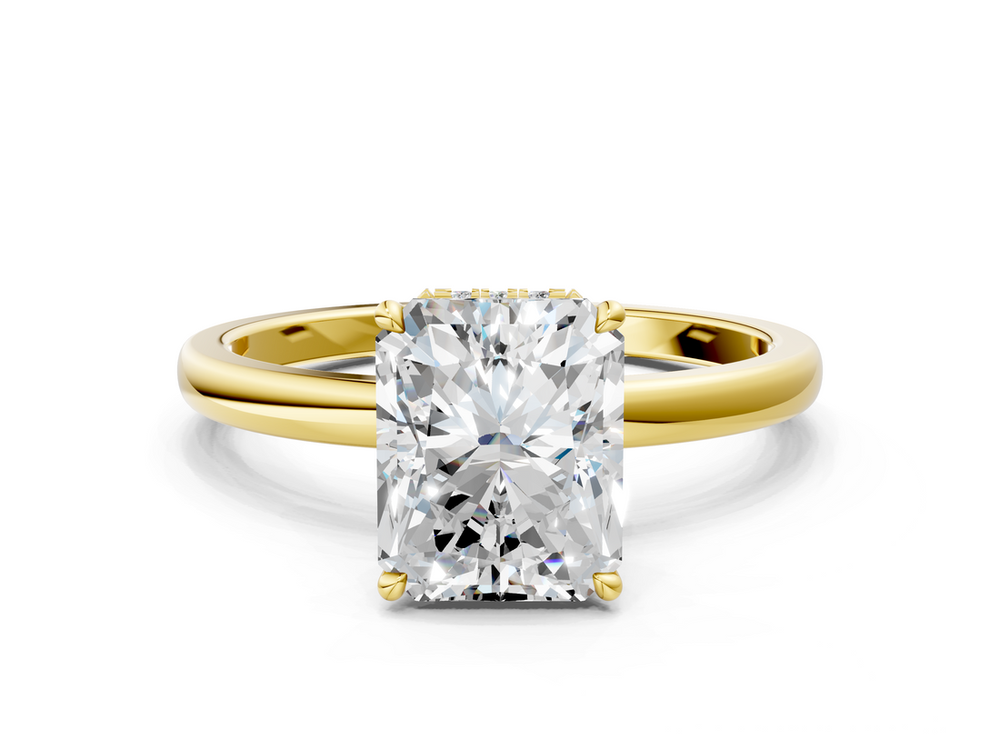 Yellow gold Radiant Solitaire Engagement Ring with Cathedral Band and Four-Prong Setting_20