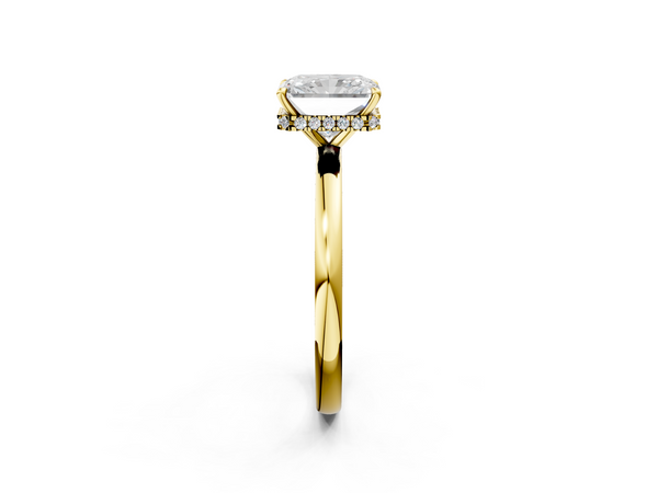 Yellow gold Radiant Solitaire Engagement Ring with Cathedral Band and Four-Prong Setting
