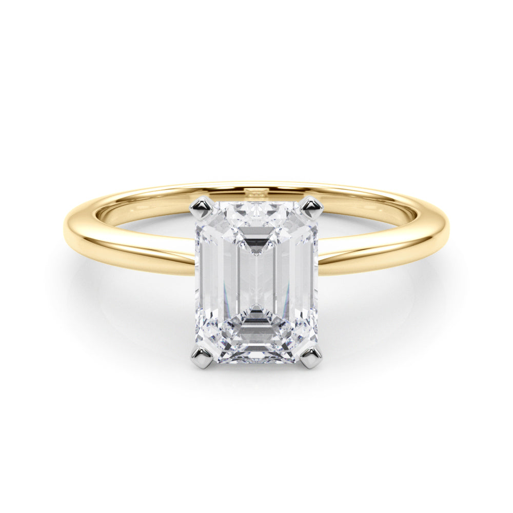 Yellow gold Radiant Solitaire Engagement Ring with Classic Band and Four-Prong Setting